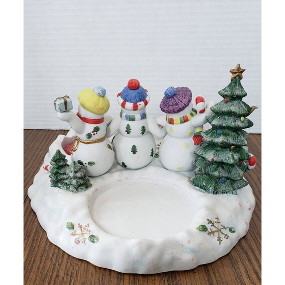 Partylite Snowbell Collection 3 Snowmen Trio Tea Light And Pillar Candle Holder - Picture 6 of 12